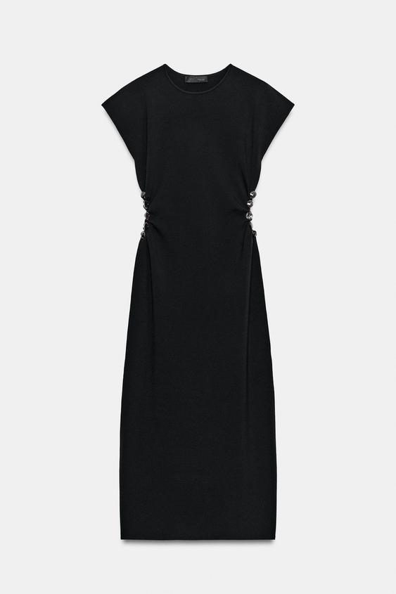 ROBE EN MAILLE CUT OUT À PERLES - Noir de Zara - Image 6
