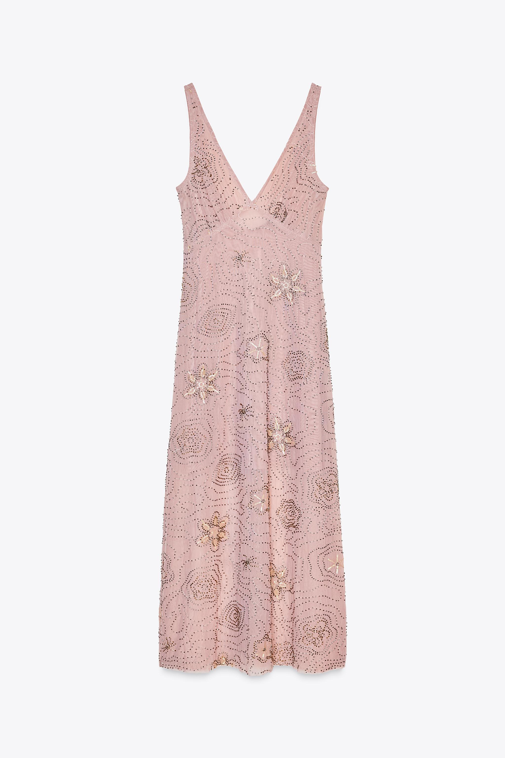 BEADED MIDI DRESS - Light pink | ZARA United States