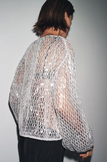 Zara ZW COLLECTION SEQUIN TOP - Silver