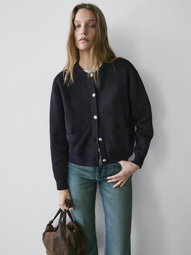Zara Cotton knit cardigan with gold buttons - Navy blue