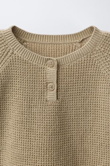 WAFFLE-KNIT HENLEY JUMPER - Greenish by Zara - Image 2