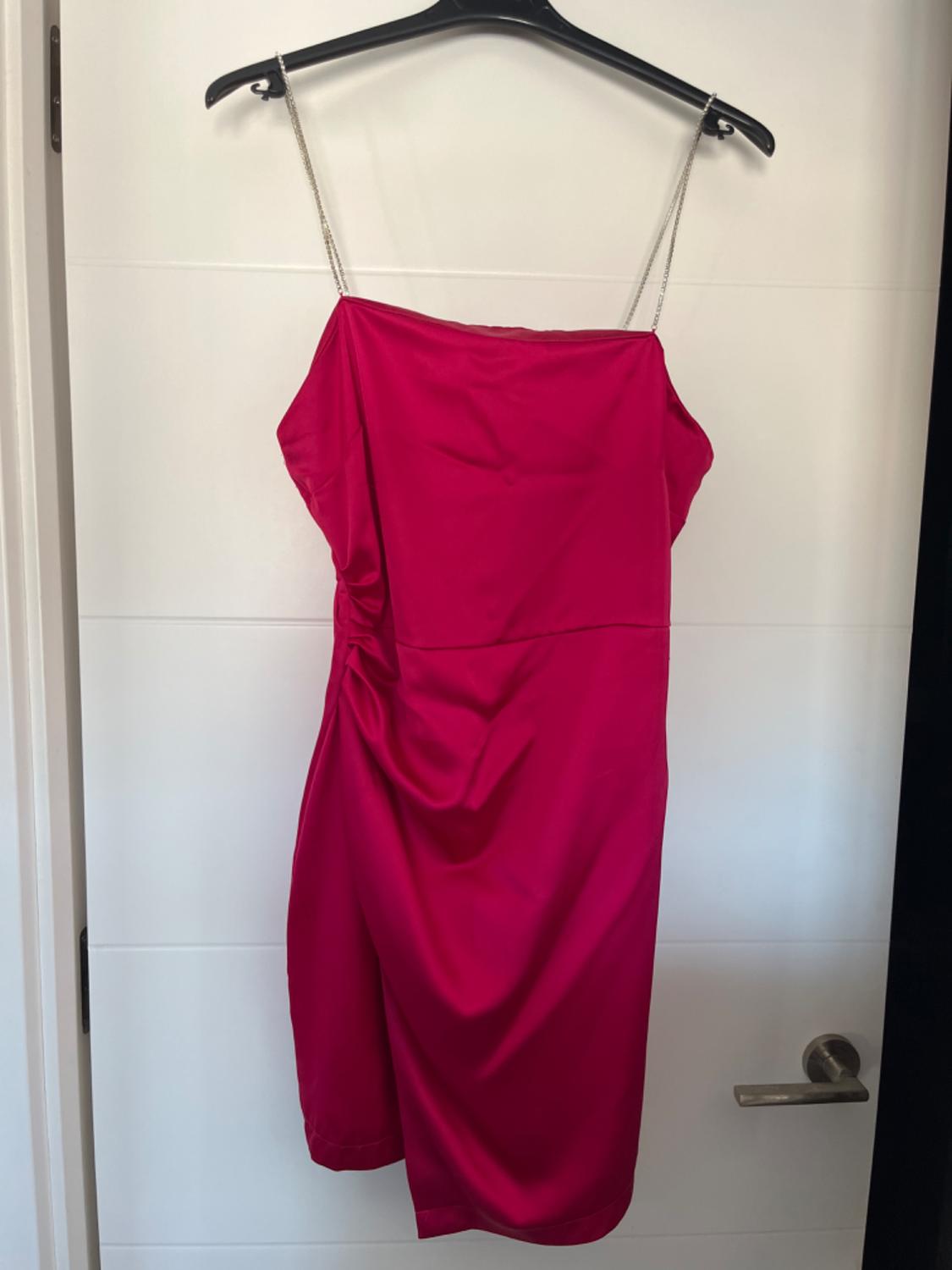 SATIN DRESS WITH RHINESTONE STRAPS