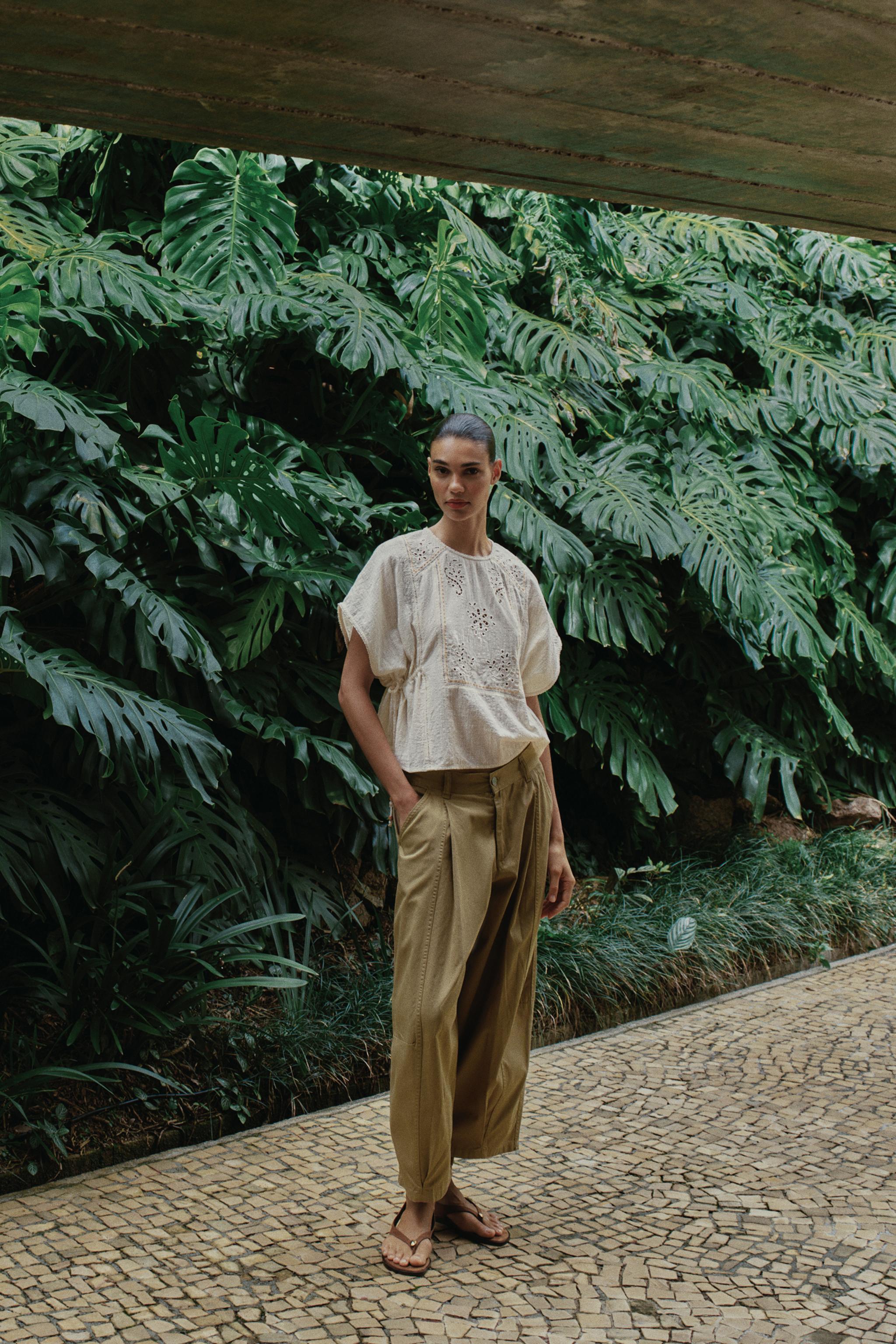 EMBROIDERED TOP WITH SIDE LACING