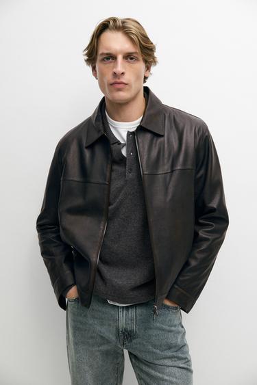Jacket with Nappa Leather Collar Detail — Brown 2