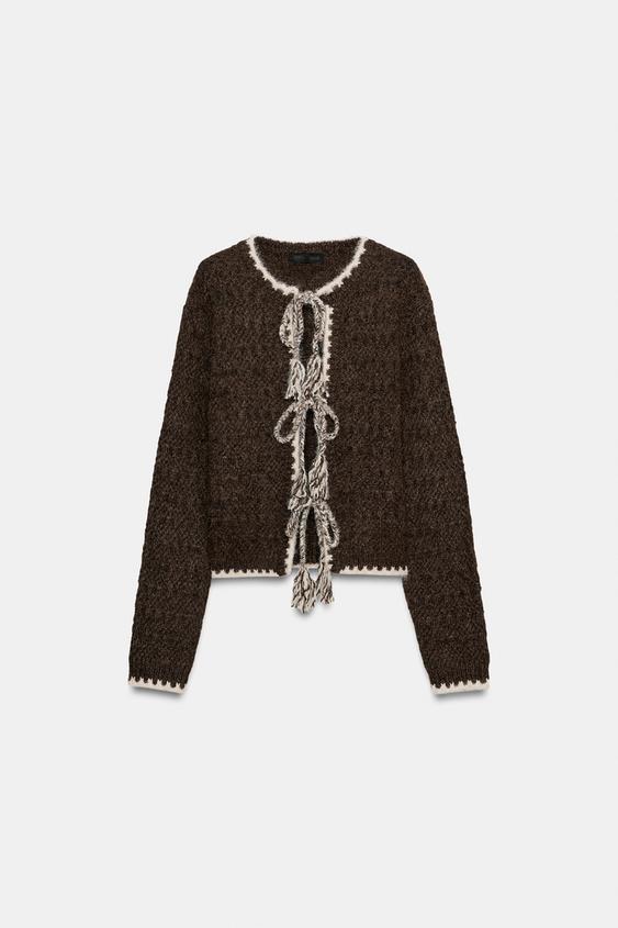 CHAQUETA PUNTO LAZOS - Marrón de Zara - Imagen 0