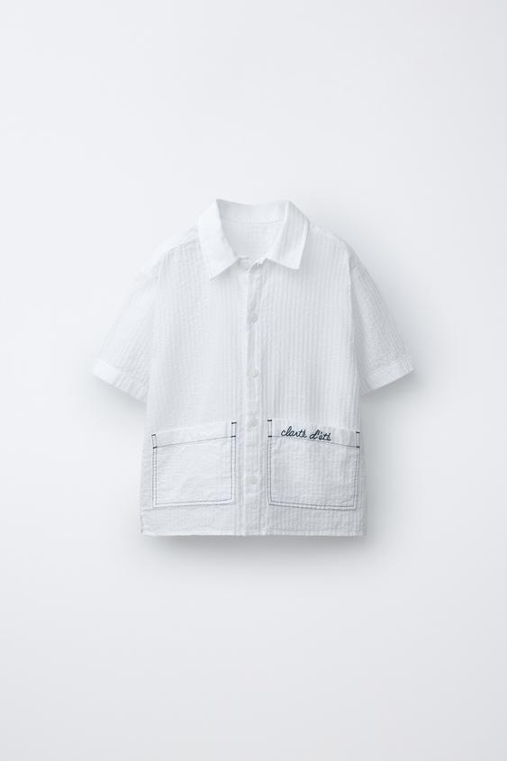 CAMISA DOBBY BORDADO - Cru-claro da Zara - Imagem 0