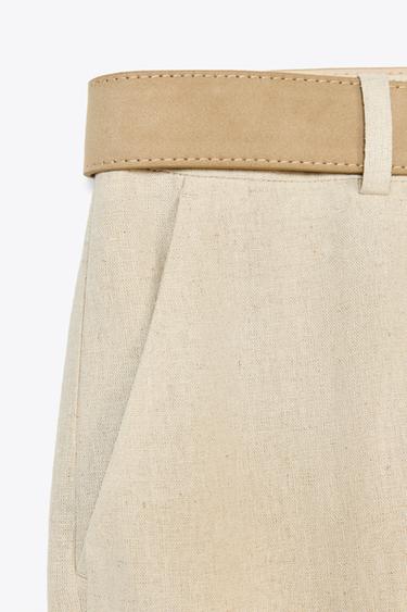 LINEN BLEND CULOTTES WITH BELT - Light beige by Zara - Image 7