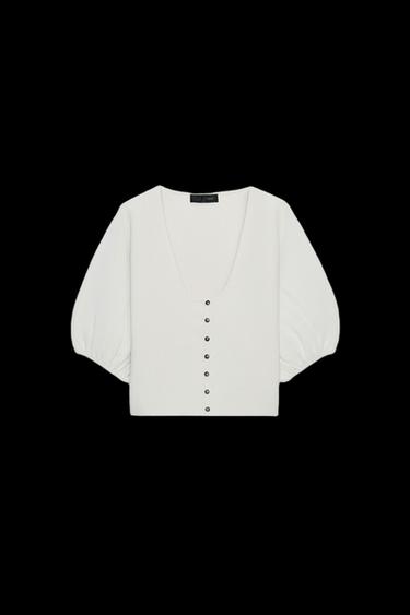 CHAQUETA PUNTO MANGA ABULLONADA - Piedra de Zara - Imagen 0