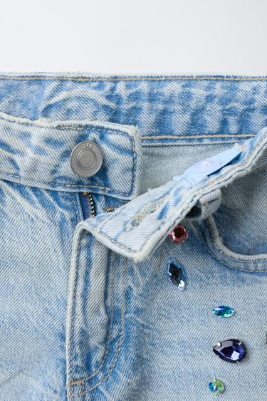 WIDE-LEG BEADED JEANS - Light blue by Zara - Image 2