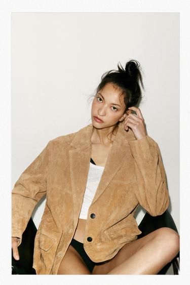 BLAZER PIEL ANTE 100% - Beige de Zara