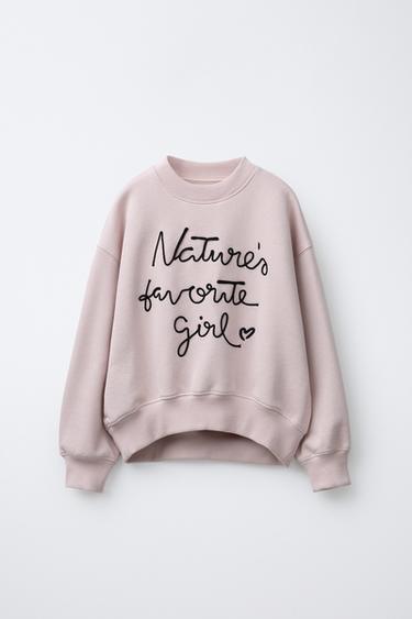 EMBROIDERED SLOGAN SWEATSHIRT - Pink by Zara