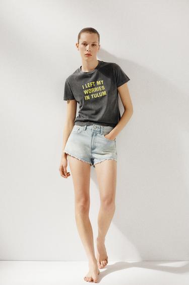 WASHED T-SHIRT WITH SLOGAN - Anthracite grey by Zara