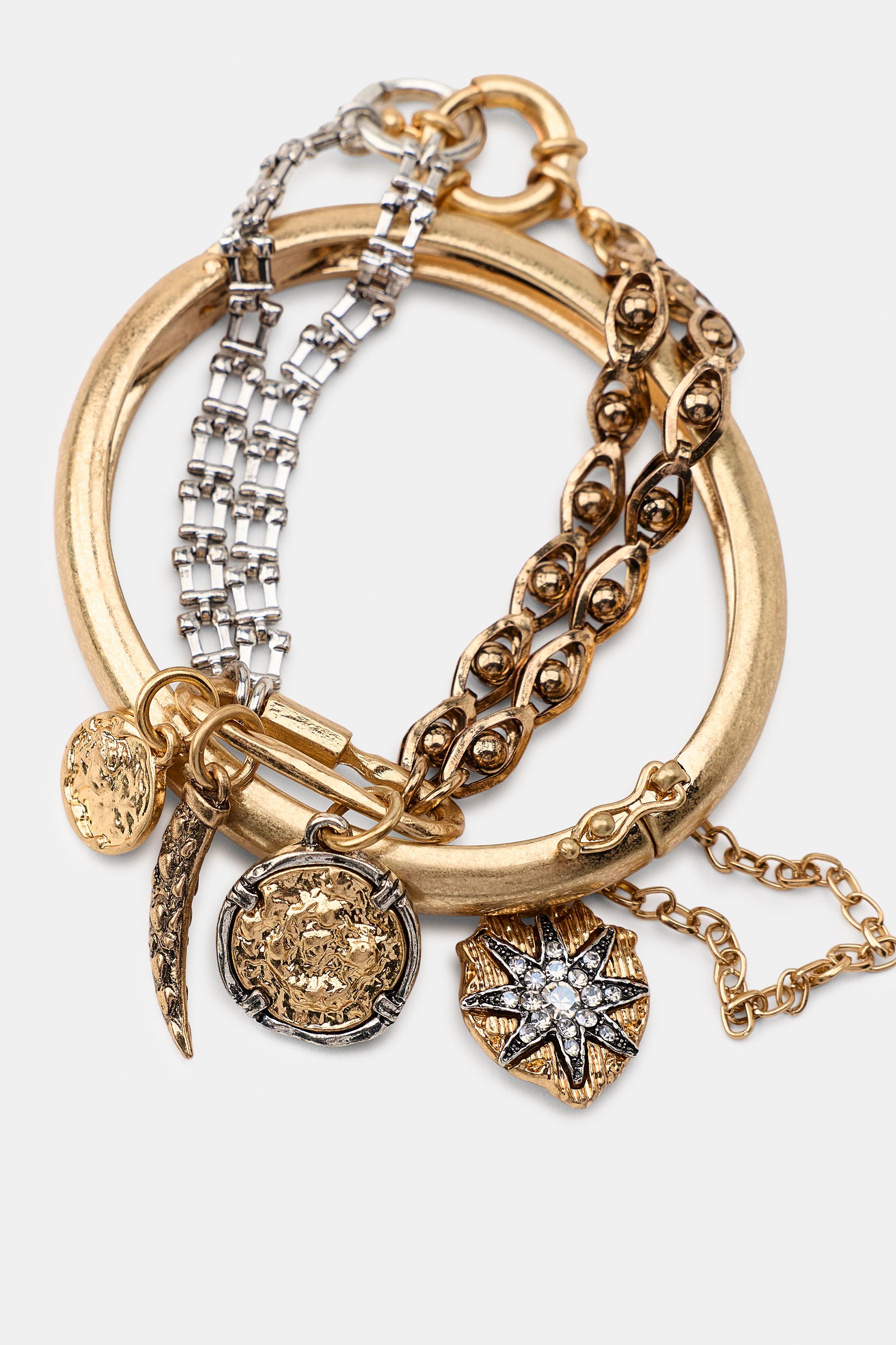 Женские аксессуары Zara 2-PACK RIGID CHAIN AND CHARM BRACELETS — фото 4