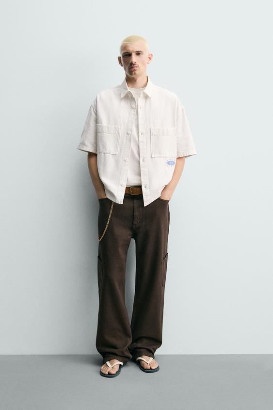 CAMISA RELAXED FIT COM ESTAMPAS LAVADAS - Branco-marfim da Zara - Imagem 0