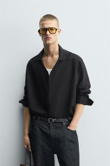 100% LINEN SHIRT - Black by Zara