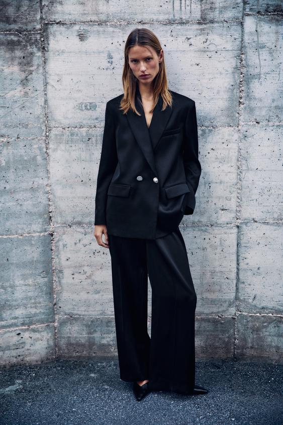 SATIN DOUBLE-BREASTED BLAZER - Black by Zara - Image 0