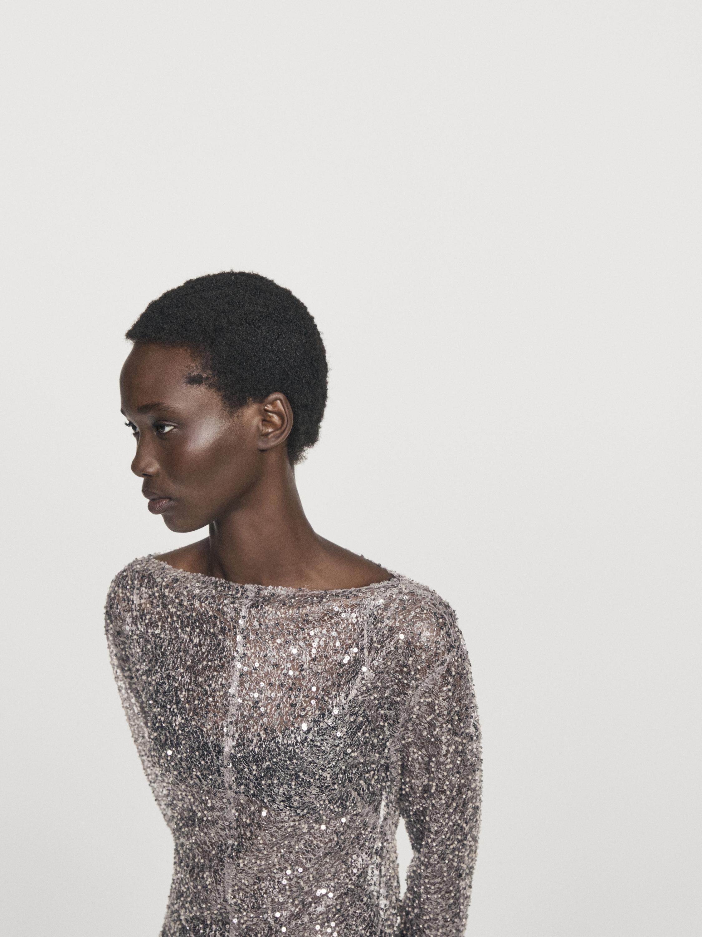 Sequinned blouse with cowl neck