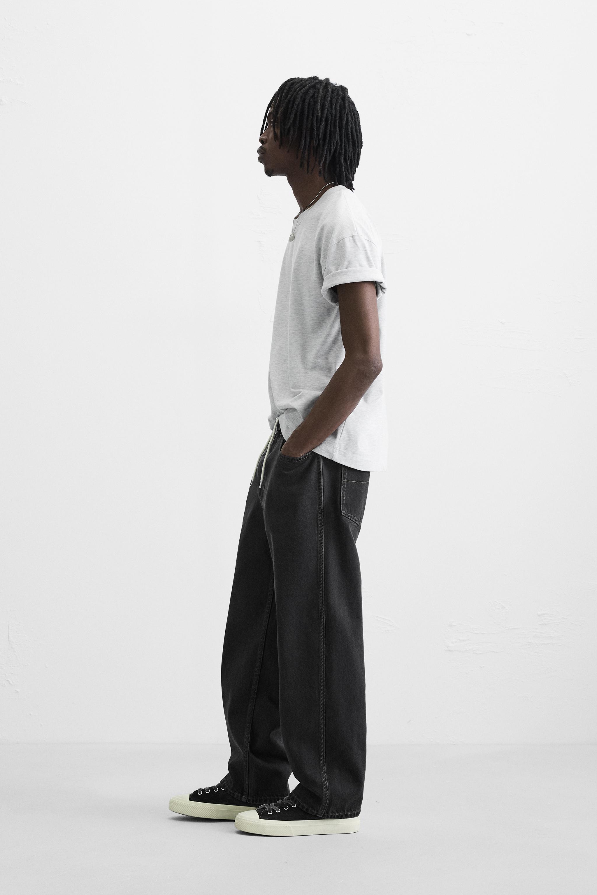 リラックスフィットコード付きデニムパンツ - ストーン | ZARA