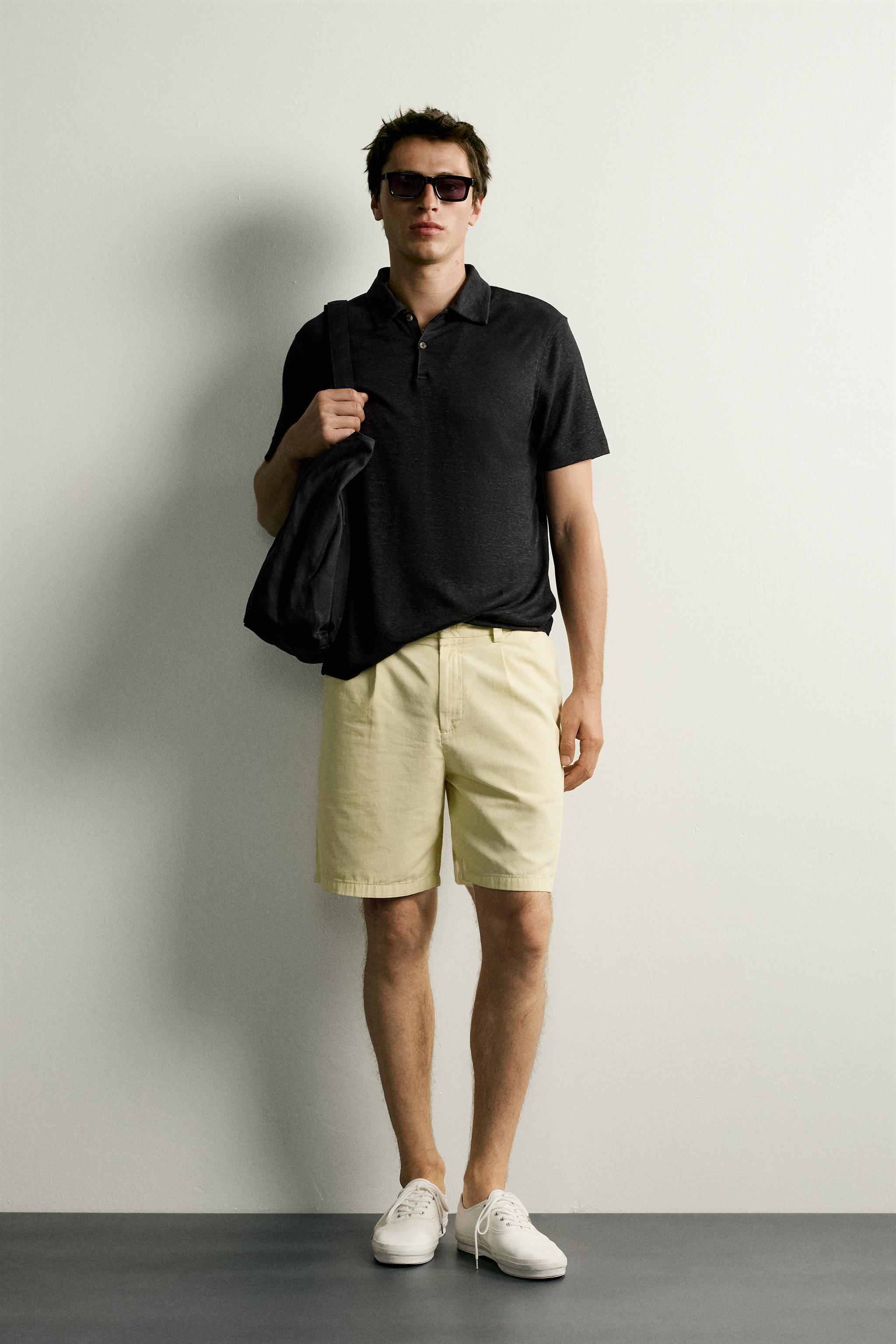 Мужские рубашки Zara HEMP-VISCOSE REGULAR FIT POLO SHIRT