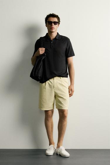 Zara HEMP-VISCOSE REGULAR FIT POLO SHIRT - Black