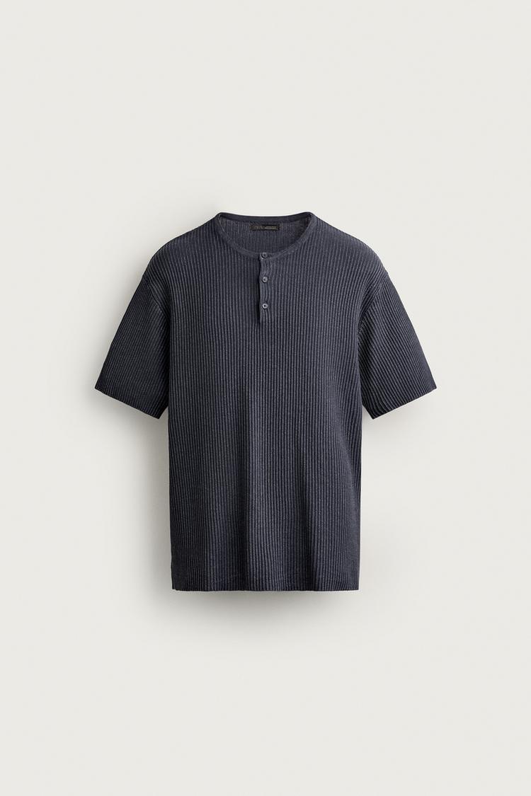 WASHED KNIT HENLEY T-SHIRT