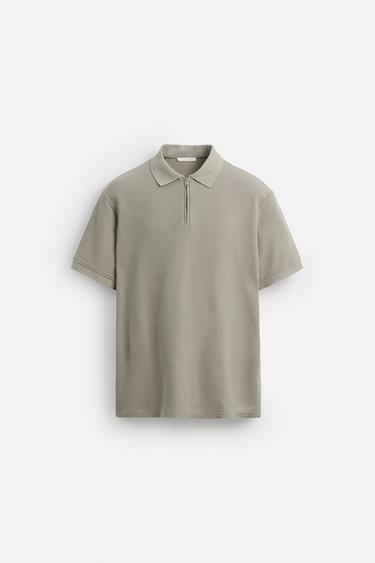 QUARTER-ZIP POLO SHIRT - camel by Zara