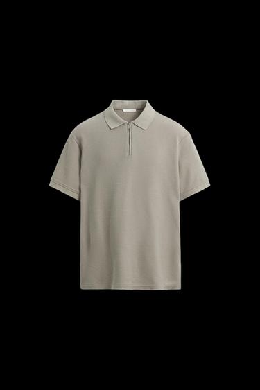 QUARTER-ZIP POLO SHIRT - camel by Zara - Image 0