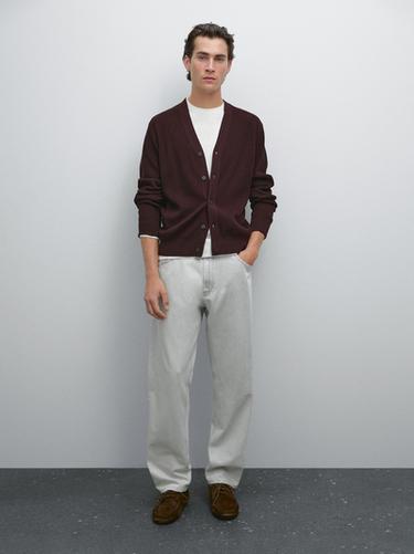 Zara 100% cotton textured knit cardigan - Burgundy