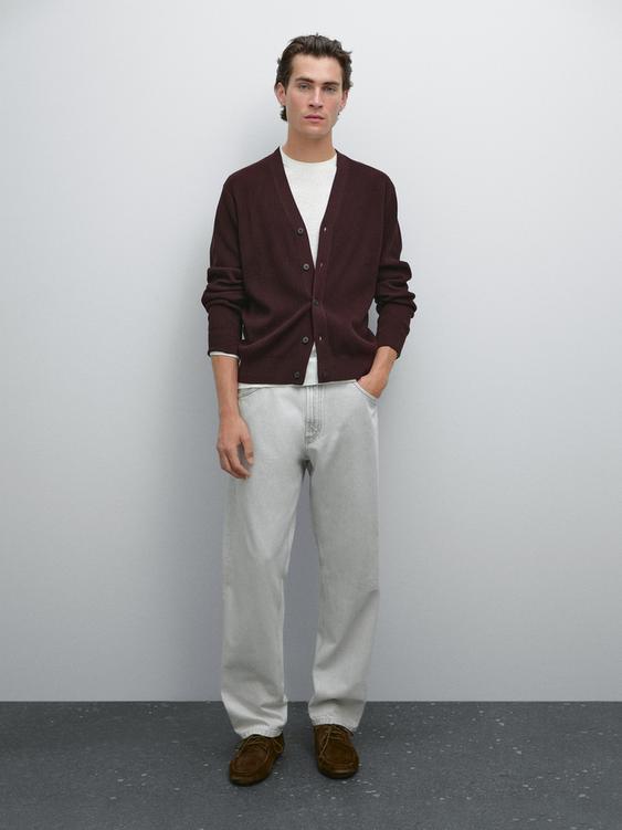 Textured cotton knit cardigan