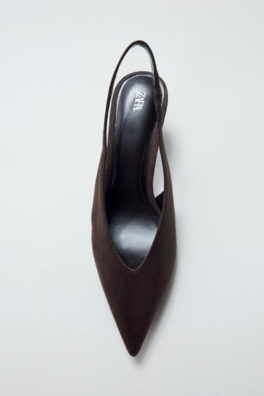 SLINGBACK KITTEN HEEL SHOES - Brown by Zara