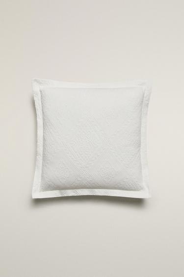 Zara COTTON THROW PILLOW COVER WITH A GEOMETRIC DESIGN - White