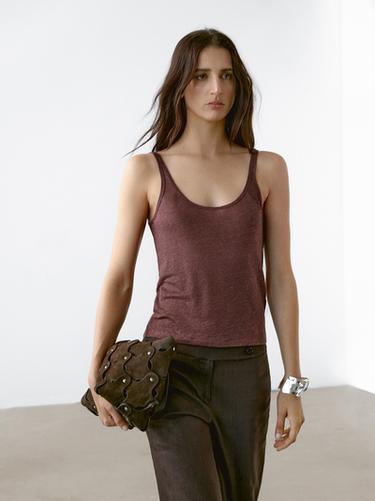 Zara 100% linen strappy top - white