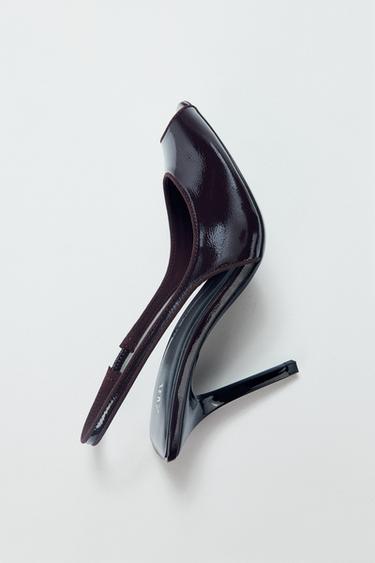 Zara HEELED PATENT FINISH SANDALS - Brown