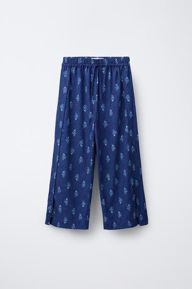 Zara PRINTED LINEN SLIT PANTS - Ink blue - Image 0
