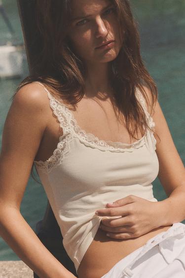 LACE STRAPPY TOP - Oyster-white by Zara