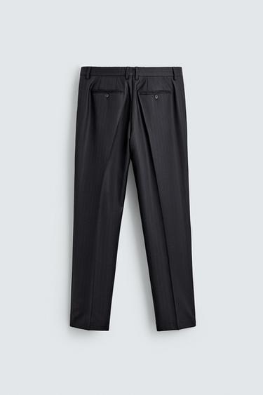 PANTALON DE COSTUME À RAYURES 100% LAINE - Bleu marine de Zara - Image 5