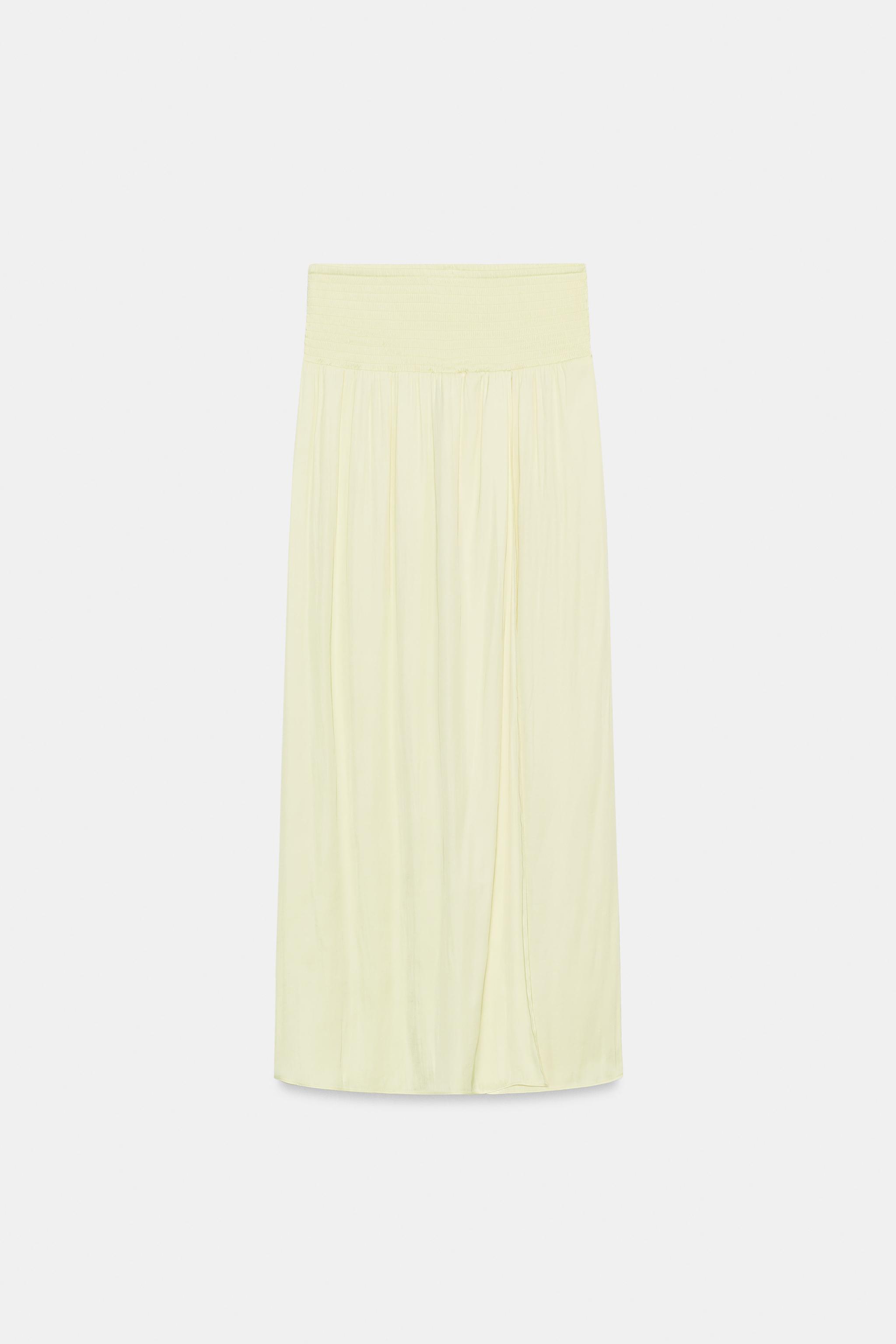 yok様 LONG SATIN SKIRT WITH VENT - Pastel yellow | ZARA India