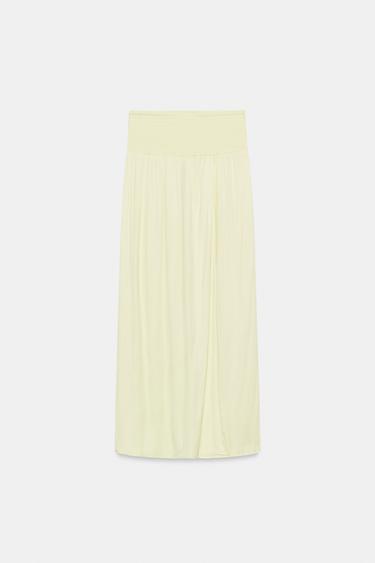SATIN LONG SKIRT WITH SLIT - Pastel yellow by Zara