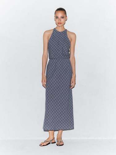 Zara Long checked dress with back detail - Ink blue