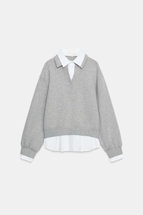 CAMISA COMBINADA FELPA - Gris vigoré de Zara - Imagen 0