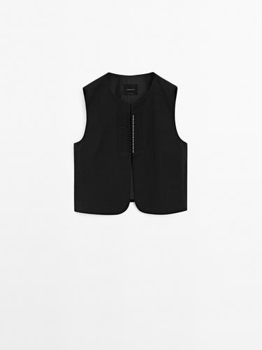 Zara Linen blend beaded waistcoat - Black