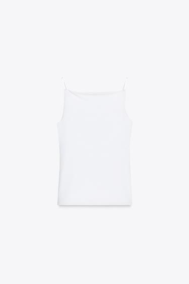 RIB TOP WITH POLYAMIDE STRAPS - White by Zara - Image 4