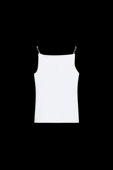 RIB-T-SHIRT MIT POLYAMID-TRÄGERN - Weiß von Zara