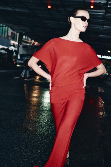 PLAIN KNIT BOAT NECK TOP - Mid-red by Zara - Image 7