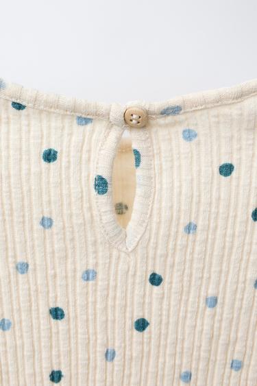 TEXTURED FLORAL T-SHIRT - Ecru / Blue by Zara - Image 3