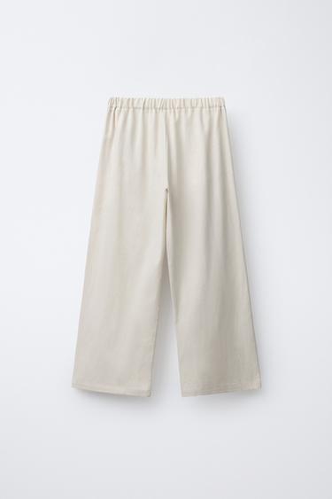 BEADED WIDE-LEG TROUSERS WITH LINEN BLEND AND COTTON - Sand by Zara - Image 1