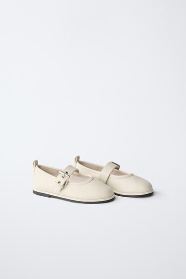 Zara BUCKLE BALLERINA FLAT - White