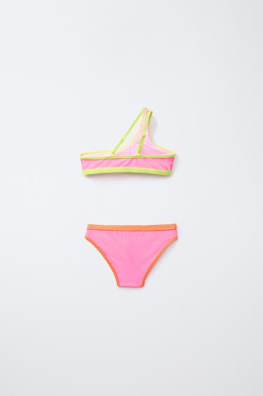 6-14 ANS/ BIKINI ASYMÉTRIQUE BRILLANT LISERÉS - Rose fluo de Zara - Image 1
