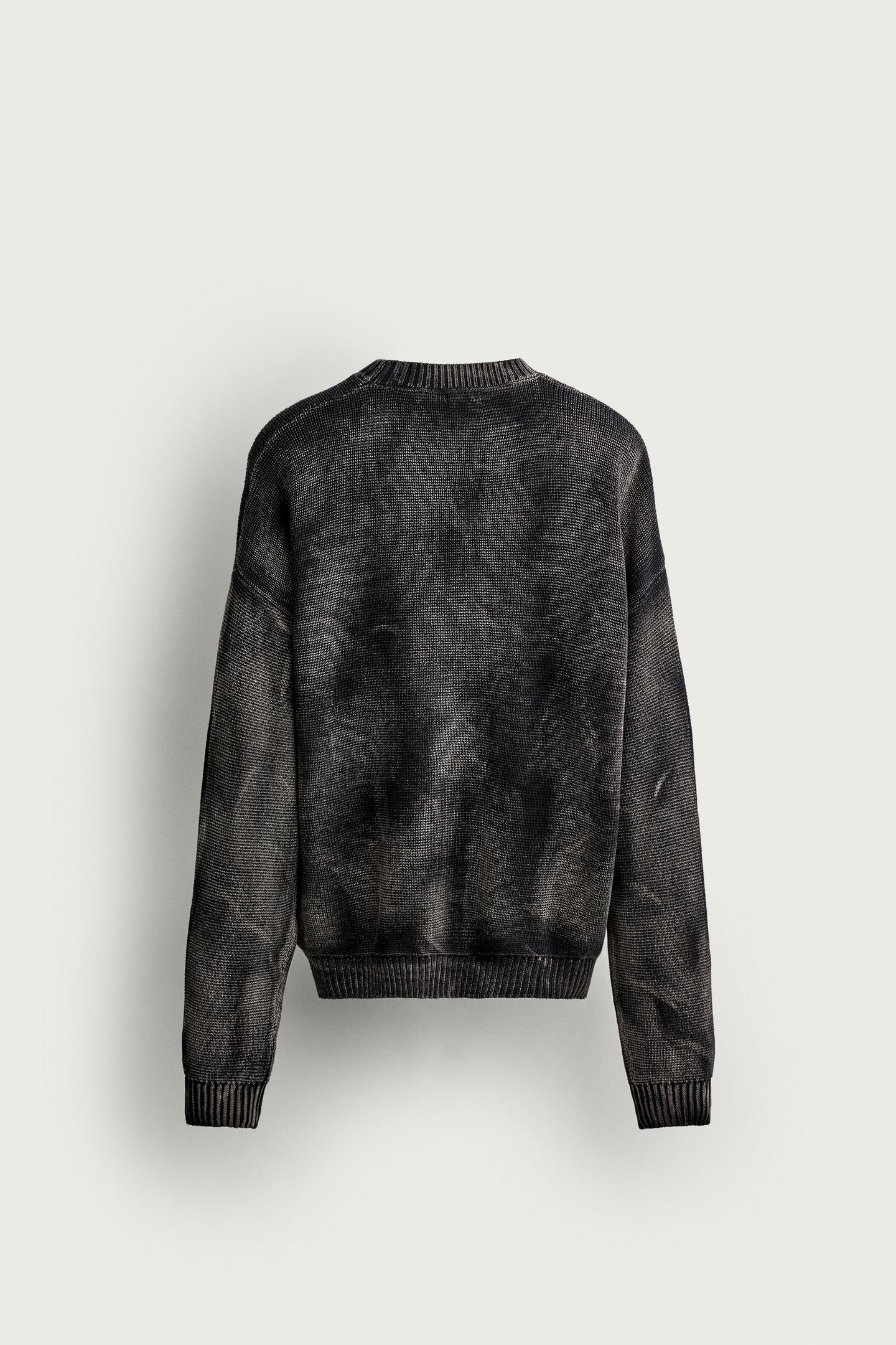 Мужской свитер Zara Relaxed Fit Washed-Effect, цвет: Чёрный — фото 8