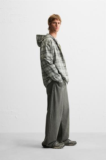 HOODED CHECK OVERSHIRT - Grey by Zara - Image 3